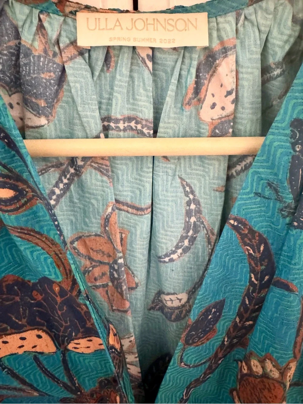 ULLA JOHNSON Sena Ruffled Cotton Mini Dress Laguna Blue Size 6 - Picture 7 of 10
